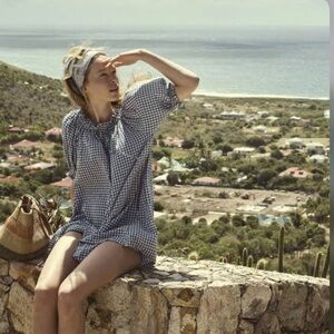 Checkered Dress with Brown and Tan Bag